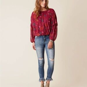 Free People Red Floral Blouse